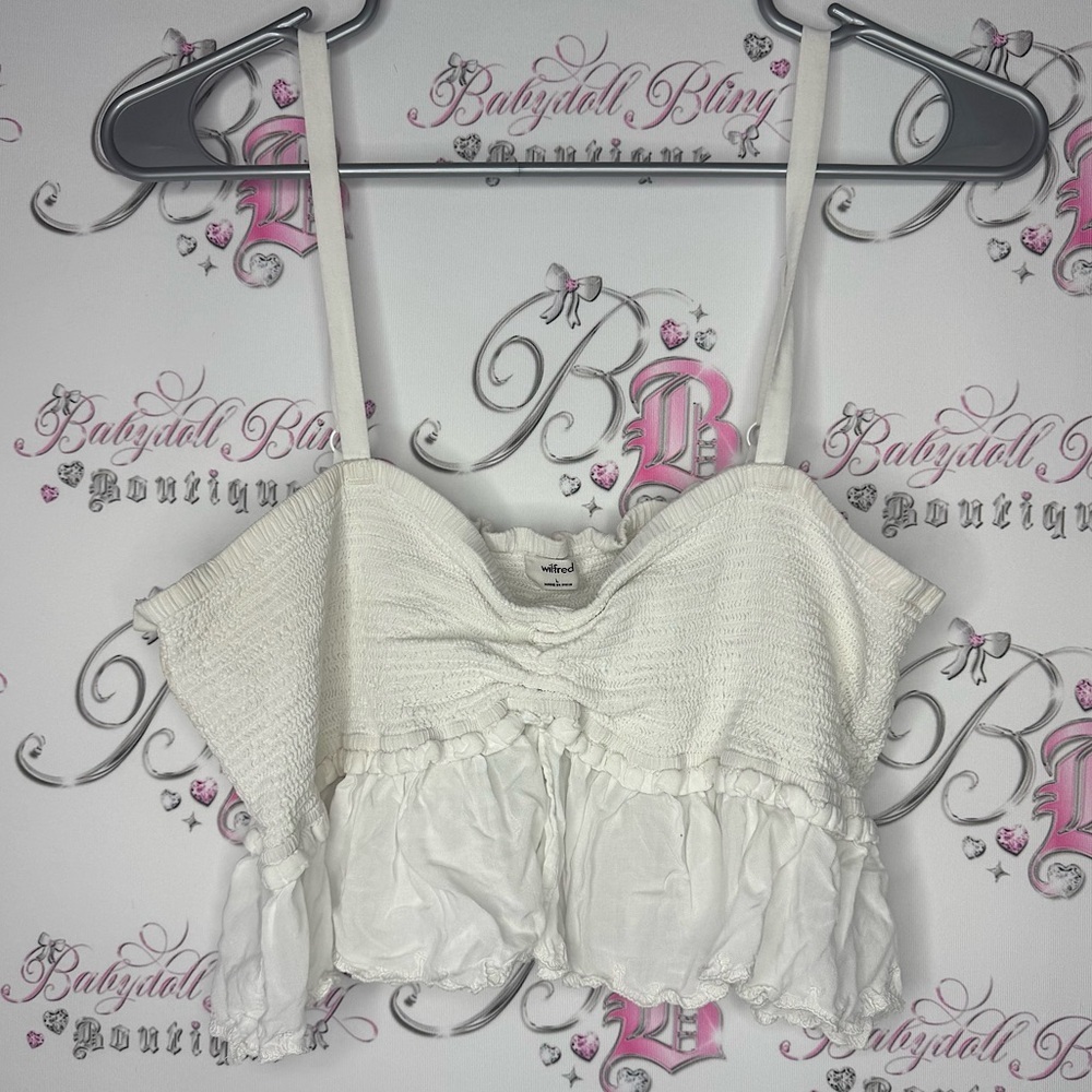 Wilfred top crop ruffle frilly bralette style white cream stretchy boho flowy